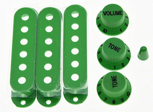 KAISH green ST Strat Pickup covers Knobs and 5 Way Switch Tip cap