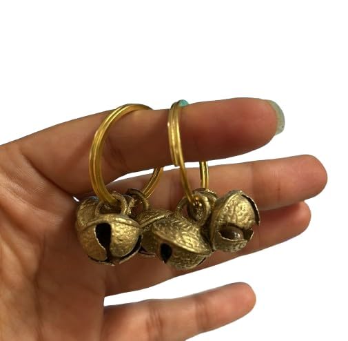 Techmahoday Ten pces(Set Of 4) Brass Ghungroo Kadi Yellow Bells fingers  Set of 4, Golden Kirtan, Aarti, Bhajan, Pooja, AartiGh
