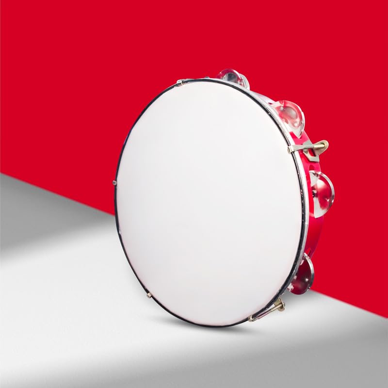 Dokchan Khanjari Tambourine Indian Musical Instrument Hand Percussion Red Dafli Traditional Drum For Bhajan Kirtan (6 Inch)