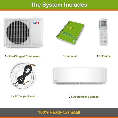 2 Zone Mini Split   9000  24000 Ductless Air Conditioner   Pre Charged Dual Zone Mini Split   Includes Two Free 25 Linesets   Pr