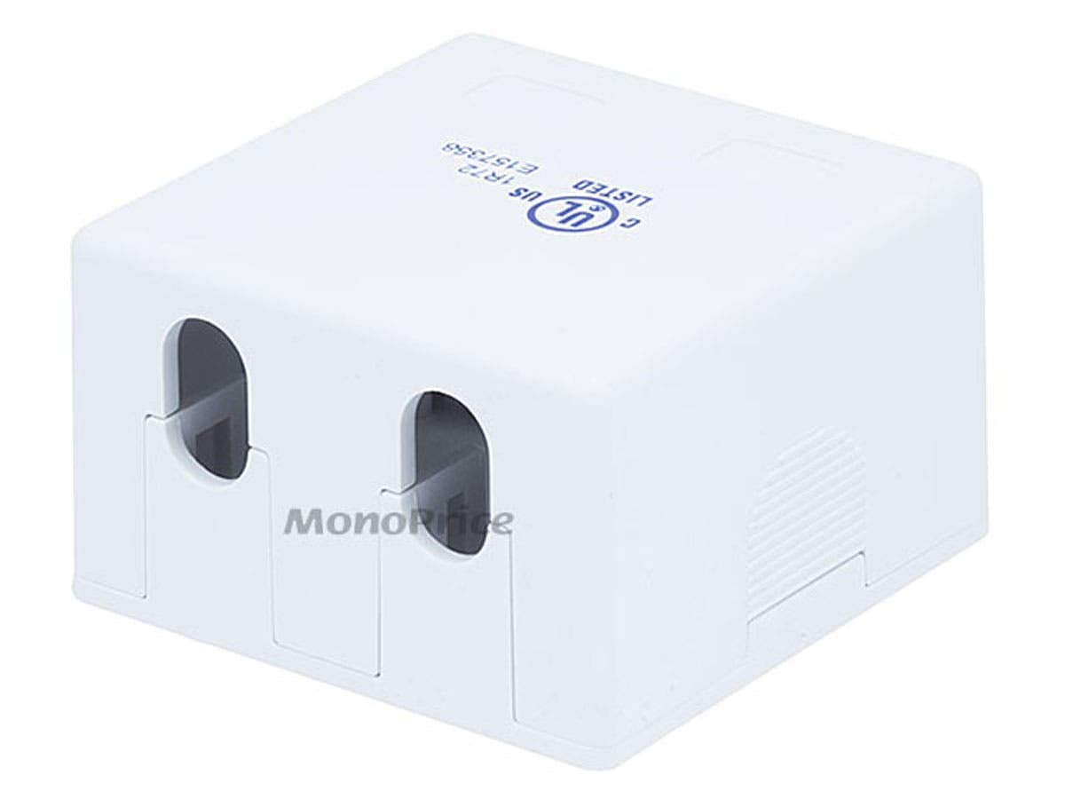 Monoprice Keystone Jack Surface Mount Box   Ul Listed, 2 Port, Jacks Not Included, Taa, No Logo, White