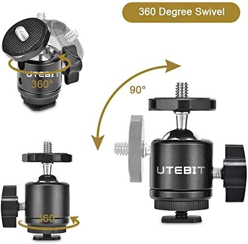 Utebit 2 Pack Mini Ball Head With 1/4 Hot Shoe Mount Adapter Max Load 5.5Lb 360 Swivel Tripod Ball Head For Dslr Camera Camcorde