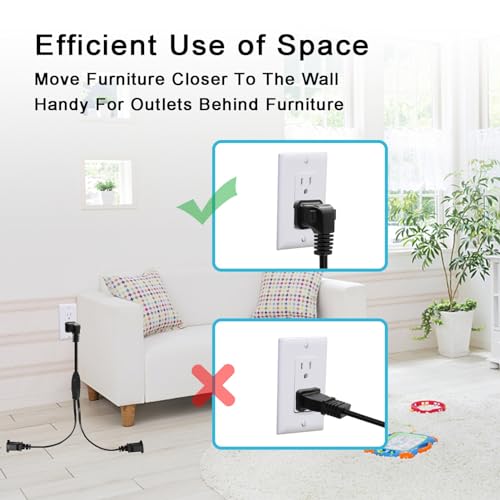 Outdoor Extension Cord With Multiple Outlets,2 Prong Extension Cord 1 To 2 Y Splitter 3.28Ft/1Meter,90 Degree Male/Female Power