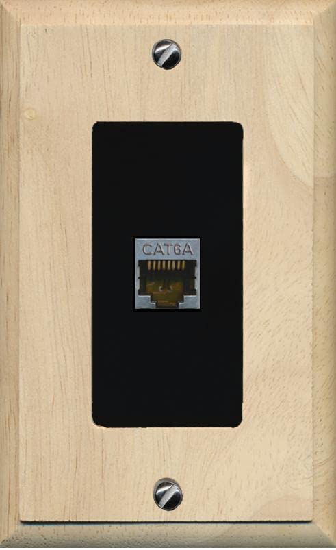 Riteav Cat 6A 1 Port Shielded Cat6A Wall Plate 1 Gang Decorative   1 Gang [Wood/Black]