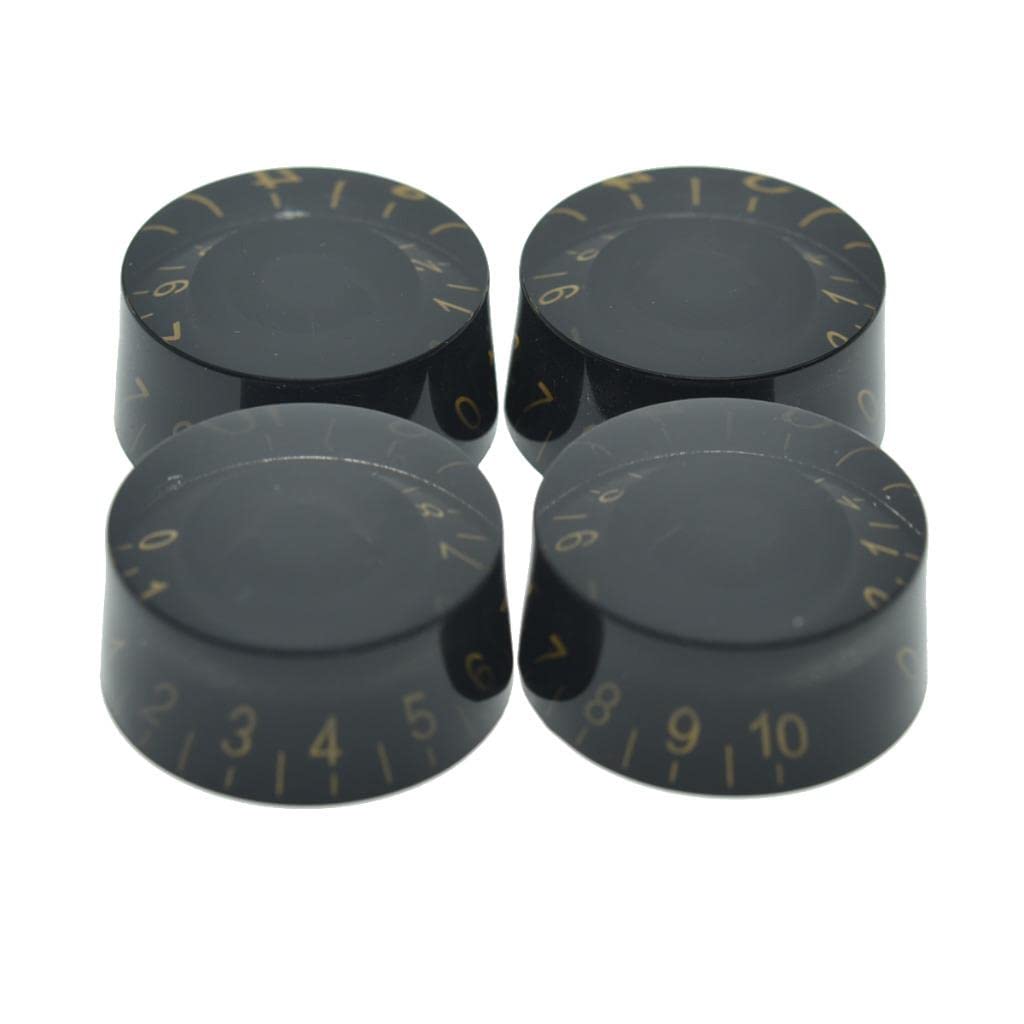 KAISH Set of 4 Black with Gold Lettered LP Guitar Speed Knob Guitar Control Knobs for Les Paul SG