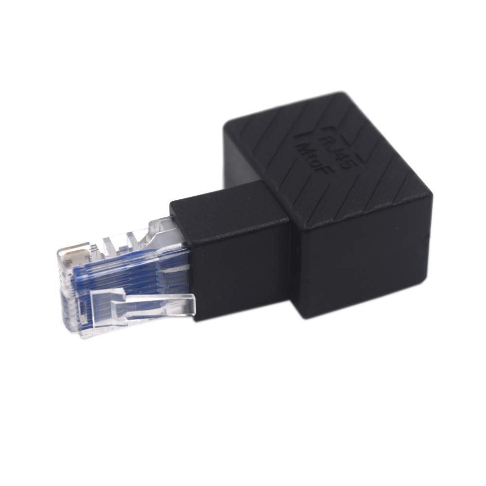 Kework 2 Pack Network Rj45 Extender, 90 Degree Upward Angle Ethernet Lan Rj45 Male To Female Extension Adapter Connector For Cat5 Cat5E (Rj45 Up)