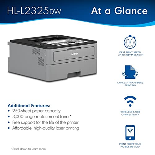 Brother Hl-L2325Dw Monochrome Laser Printer, Wireless Networking & Duplex Printing