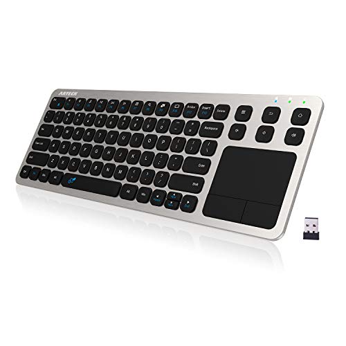 Arteck 2.4G Wireless Touch Tv Keyboard With Easy Media Control And Built In Touchpad Mouse Solid Stainless Ultra Compact Full Si