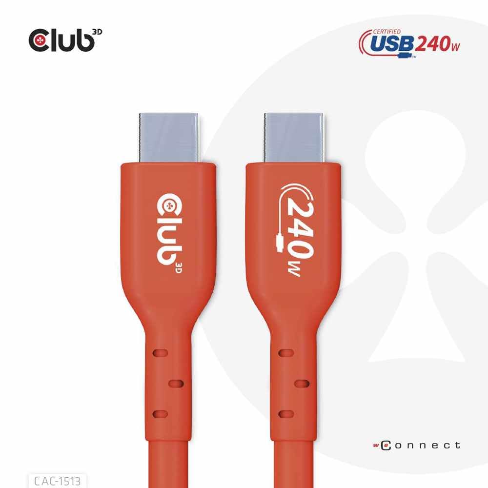 Club 3D Cac 1513 Usb2 Type C To Type C Certified Bi Directional Cable With 240W Charging, 480Mb Data Transmission Epr 3M  9.8Ft