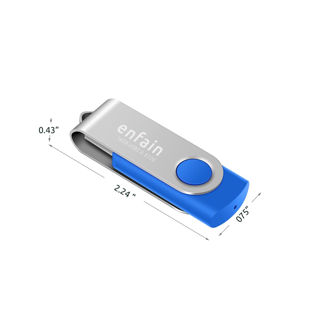 Enfain 16Gb Usb 2.0 Flash Drives Blue Memory Stick Swivel Thumb Drives 16 Gb Jump Drives With Led Indicators 10 Pack, With 12 X