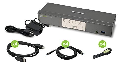 Iogear 4 Port 4K Uhd Displayport Kvmp Switch With Usb 3.0 Hub, W/Full Set Of Cables (Taa Compliant) Gcs1904