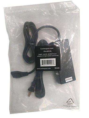 Coolerguys 100 240v AC to 12 & 5v DC 4pin Molex 2A Power Adapter (2A, Without On/Off Switch)
