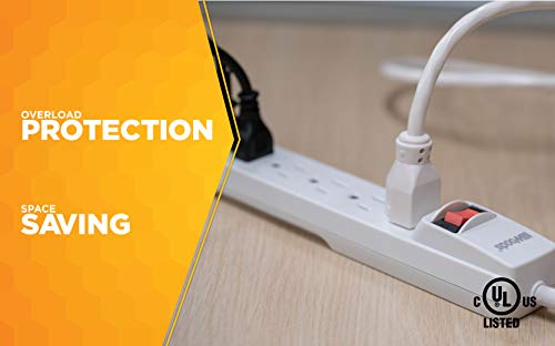 Woods 41345 Surge Protector With Overload Safety Feature And 6 Outlets For 280J Of Protection, 1.5 Ft Cord Foot, White