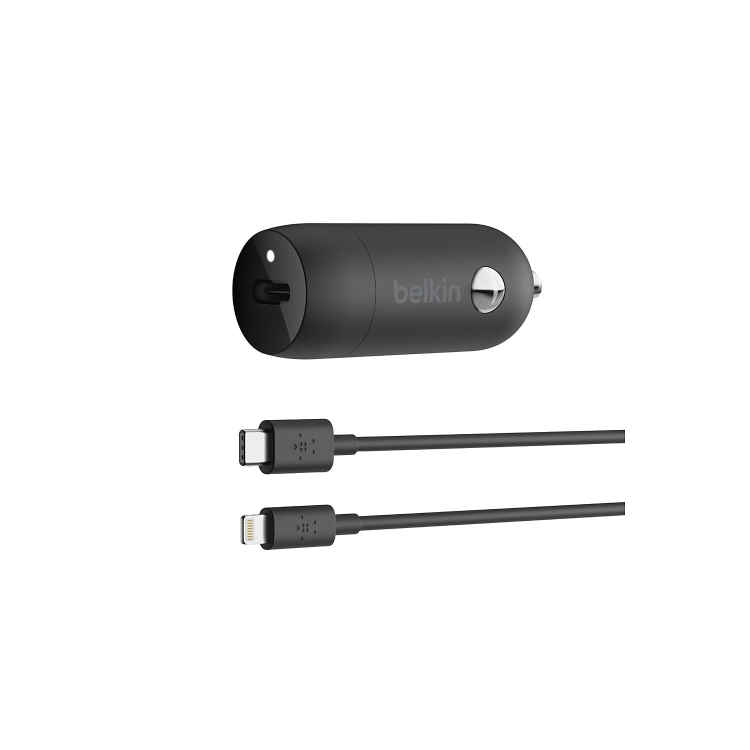 Belkin 20 Watt USB C Car Charger with Fast Charging for Apple iPhone 14, 14 Pro, 14 Pro Max, iPhone 13, 13 Pro, 13 Pro Max, Samsung Galaxy S22 Ultra & More (USB C to Lightning Cable Included)   Black