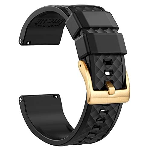 Ritche Christmas Gift 24Mm Silicone Watch Band Quick Release Rubber Watch Bands For Men Women   Black Top Black Bottom Gold Buck