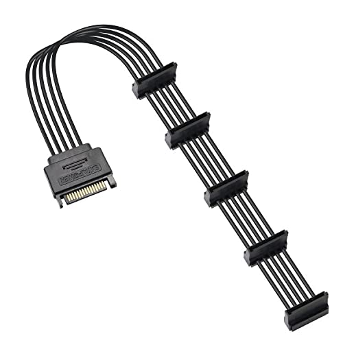 Gelrhonr 15Pin Sata Male To 5 X 15 Pin Sata Female Hard Drive Power Right Angle Splitter Adapter Cable Extension Cable For Hard