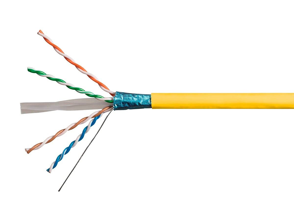 Monoprice Cat6A Bulk Ethernet Cable - CMR, UL, Shielded, F/UTP, Solid, 550MHz, 10G, Spool in Box, 23AWG, 500 Feet, Yellow