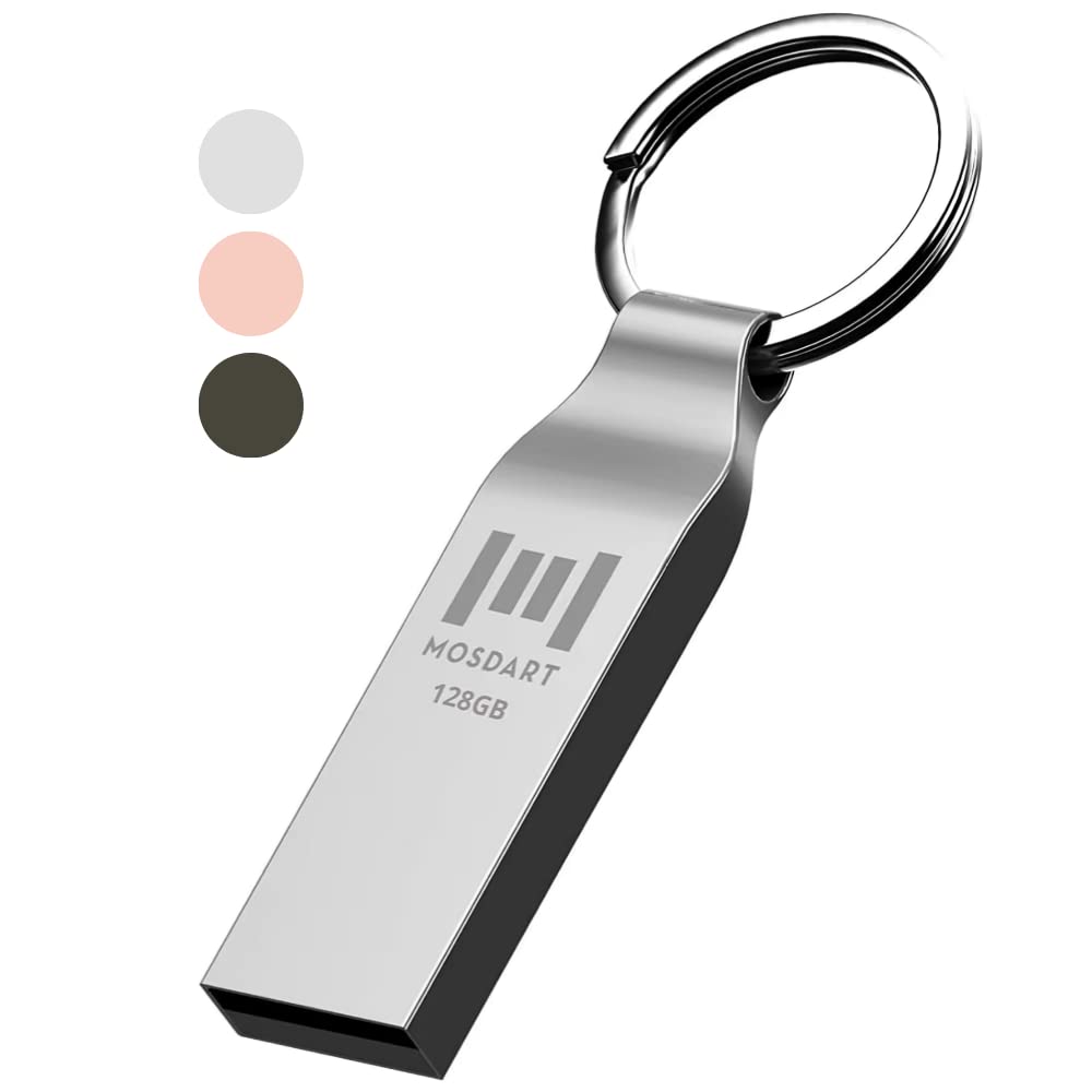 Mosdart 128Gb Usb 2.0 Flash Drive Metal Thumb Drive With Keychain 128 Gb Waterproof Jump Drive 128G Exfat Memory Stick For Stora