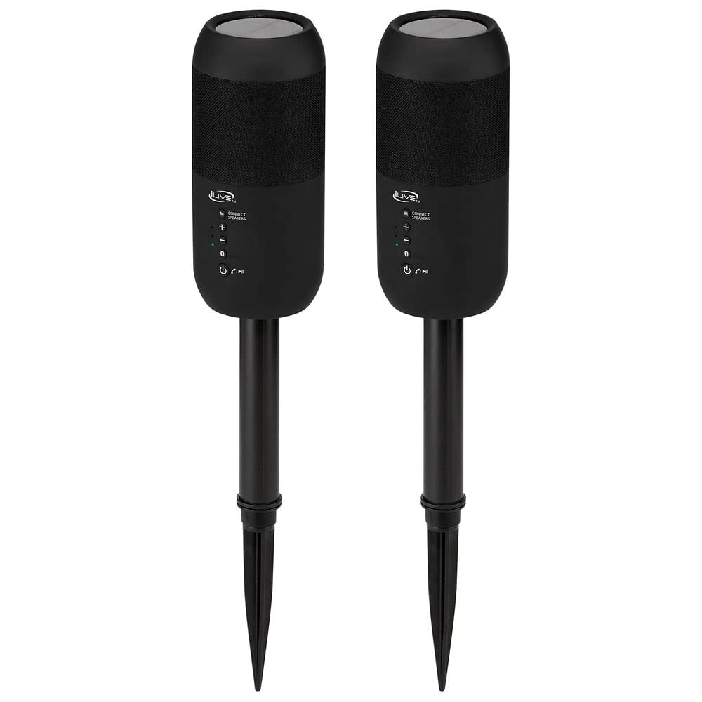 iLive ISBW240BDL ISBW240BDL Bluetooth Indoor and Outdoor Waterproof Speakers with Removable Stakes, 2 Count, Black