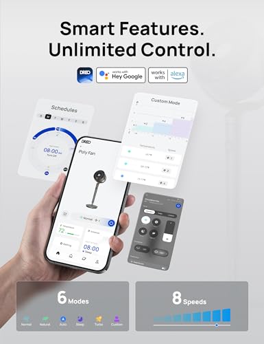 Dreo Fan For Bedroom, 120+105 Omni Directional Oscillating Standing Fan, Dc Motor, Quiet Pedestal Fans, 8 Speeds, 6 Modes, 25Db,