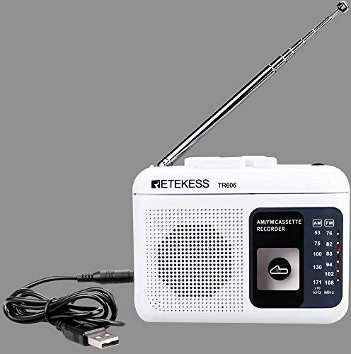 Retekess Tr606 Tape Recorder Cassette Player, Am Fm Cassette Players Walkman, Supports Voice/Aux Line In Record, Powered By Dc Or Aa Battery (White)