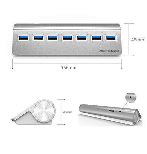 Achoro 7 Ports Usb 3.0 Hub   Triangle Aluminum Alloy   High Speed Usb Port Expander   Compatible With Pc, Imac, Macbook, Windows, Desktop, And More � Computer Multiple Usb Hub (Silver)