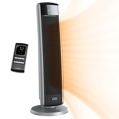 Lasko 5586 Digital Ceramic Tower Heater With Remote, Dark Grey