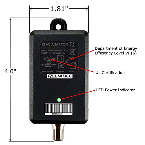 Reliable Cable Power Supply - 12V 500mA OEM Wall Mount Coax Adapter, DoE Level VI, Black, Model RCP-12V-0.5A-6W