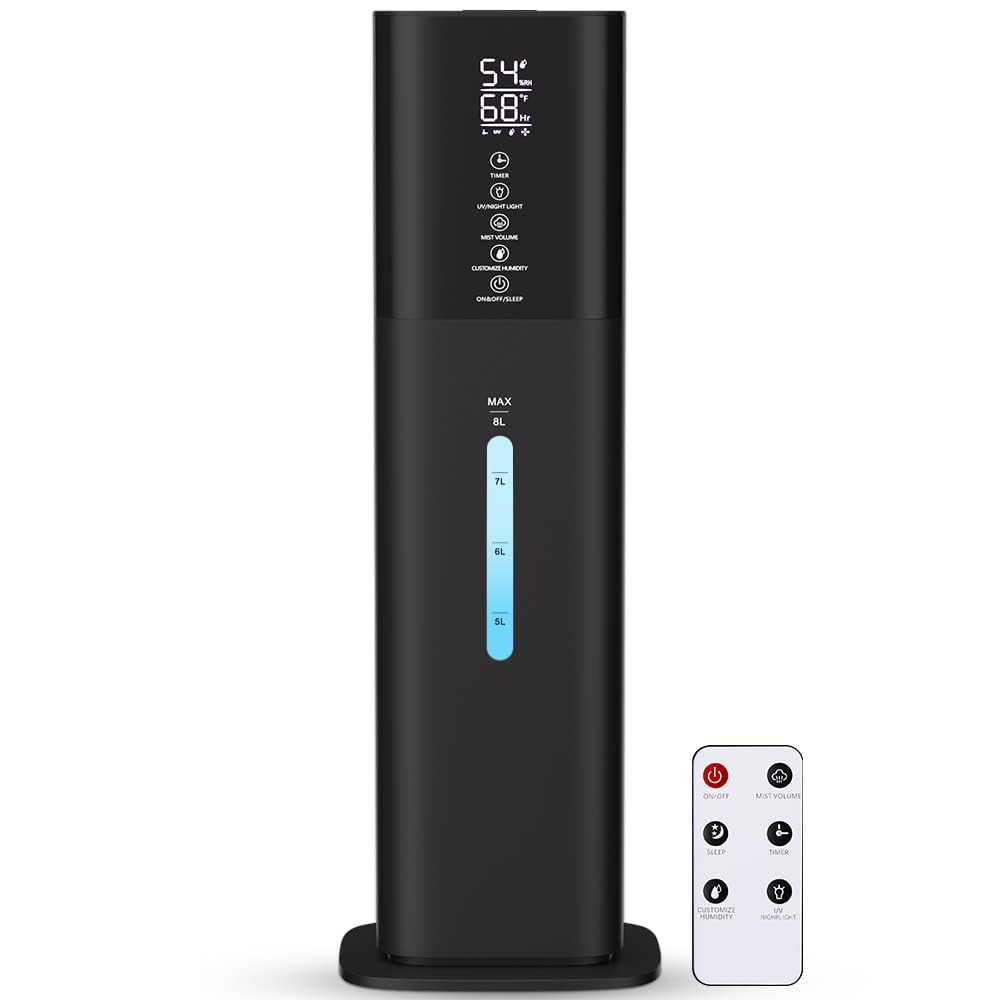 Humidifiers Large Room Bedroom With 7 Colors Light, 2.1Gal(8L) 3 Speed Quiet Ultrasonic Cool Mist Humidifier With 360 Nozzle, Hu