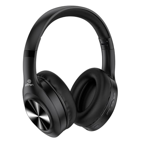 Ptron Studio Pro 65Hrs Playtime Wireless OverEar Headphones With Mic, 45Ms LowLatency Gaming, Deep Bass, Bt5.3 Quick Connect, 