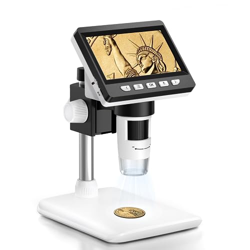 4.3'' Coin Microscope   Aopick Lcd Digital Microscope 1000X, 1080P Usb Coin Magnifier For Error Coins With 8 Adjustable Led Ligh