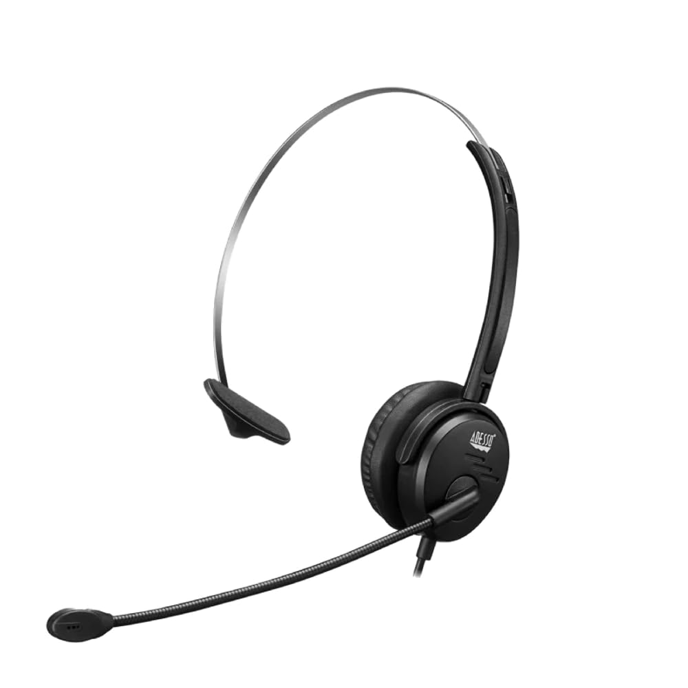Adesso Xtream P1 Single-Sided USB Wired Headset with Adjustable Noise Canceling Microphone, Black