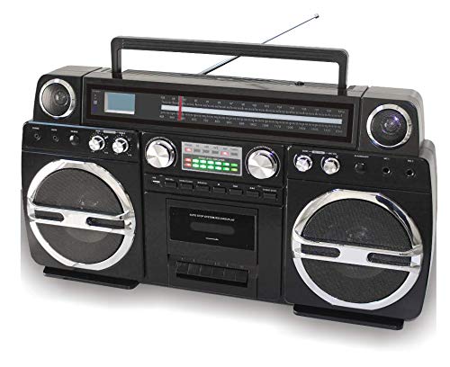 TechPlay Monster B 1980SStyle Boom Box CD Player, Cassette Player/Recorder, AM/FM, USB, Bluetooth Speaker with Builtin Recharg