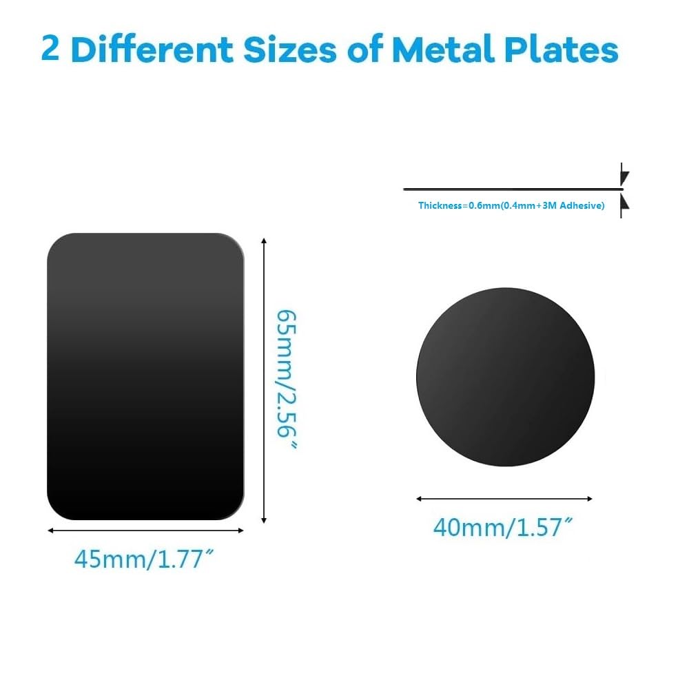 Ozgoe Happy Bell (8 Pack) Mount Metal Plate For Magnetic Car Mount With 3M Adhesive   4X Rectangular 4X Round (Black)