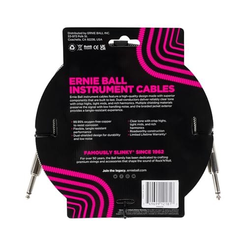 Ernie Ball Instrument Cable, 1/4'' Ts, Silver Fox, 10Ft (P06429)