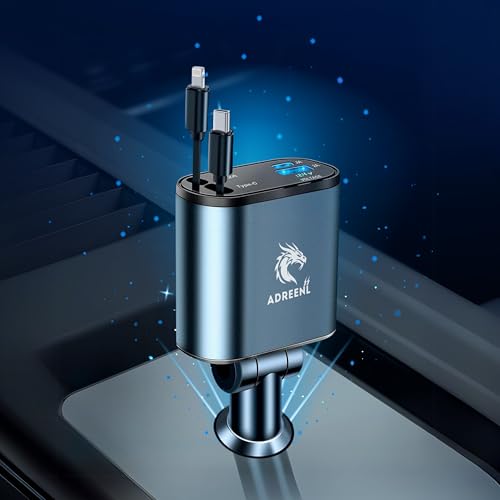Adreenl 100W Retractable Car Charger  4 In 1 Super Fast Charging Adapter, Car Phone Charger With Retractable Cables (31.5 Inch)