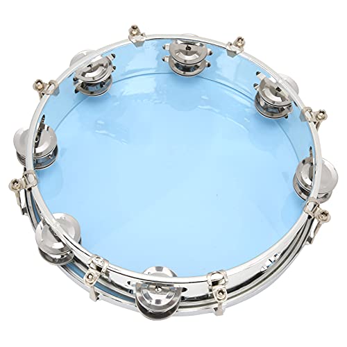 Adults Tambourine 10 inch Double Row Metal Jingles Hand Held Musical Educational Drum Instrument for Party Games(blue)