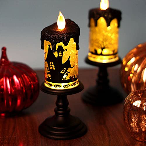 Eldnacele Halloween Snow Globe Candles Lighted Lamp, Battery Operated Spooky Spinning Water Glittering Tornado Candles Flameless