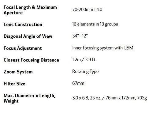 Used Canon 70 200mm F4 L is USM Lens W/Lens Hood