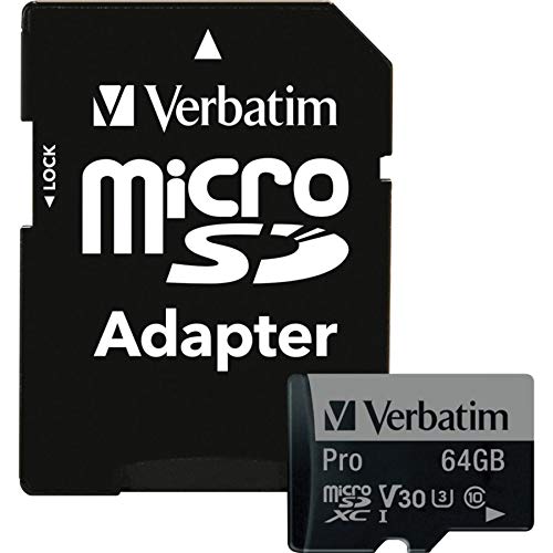 Verbatim 64Gb Pro 600X Microsdxc Memory Card With Adapter, Uhs I V30 U3 Class 10