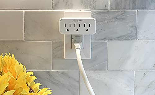 Maxxima 3 Grounded Multi Outlet Adapter Wall Plug   Outlet Extender Wall Tap, Turns 1 Outlet Into 3, Indoor 3 Way Plug Splitter