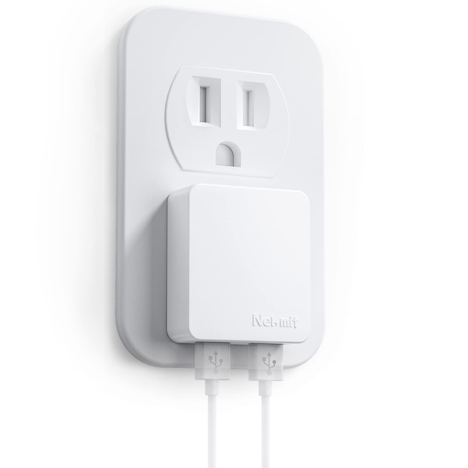 Nekmit Dual Port Ultra Thin Flat Usb Wall Charger With Smart Ic, White