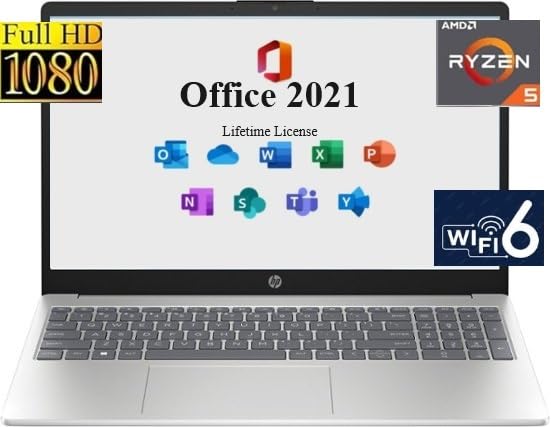 Hp 15.6'' Fhd Laptop For Business & Student,With Free Microsoft Office 2021 Lifetime License, Amd Ryzen 5 7520U, 16Gb Lpddr5, 51