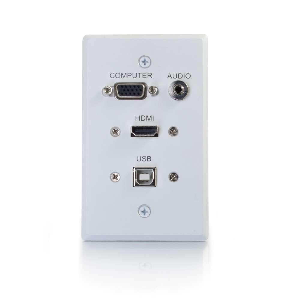 C2G 39706 Hdmi, Vga, 3.5Mm Audio And Usb Pass Through Single Gang Wall Plate, White