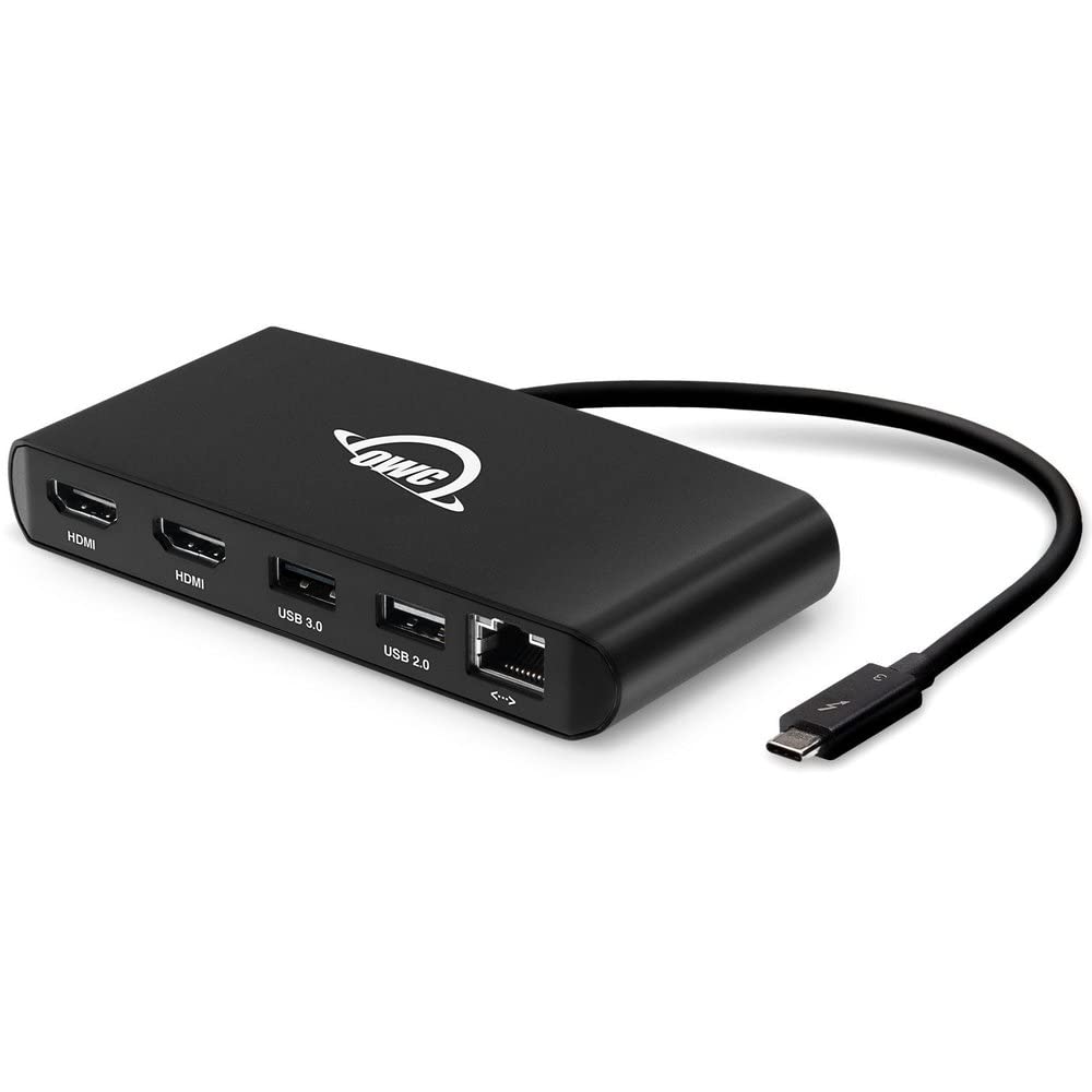 OWC Thunderbolt Mini Dock, Bus-Powered 5-Port Multi-Adapter with Dual 4K HDMI, Dual USB, Gigabit Ethernet, Integrated 7.2-inch T