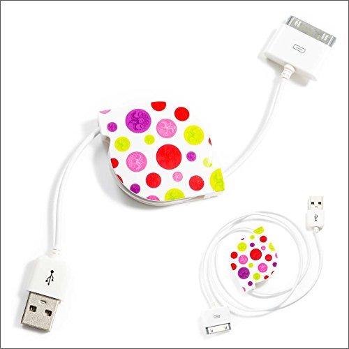 Enercell Dot Usb Retractable Sync/Charge 2.46 Feet Data Cable Usb Charger For 30-Pin Ipad 2 3 Iphone 3G 3Gs 4 4S Ipod Touch Clas