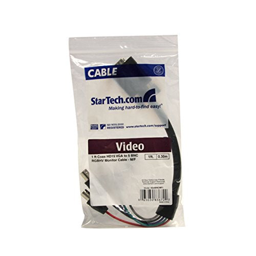 StarTech.com 1 ft. (0.3 m) VGA to BNC Cable   HD15 VGA to 5 BNC   Male/Female   BNC Cable   (VGABNCMF1),Black