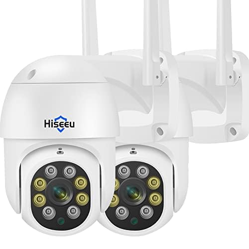 Hiseeu 2Pack 2K Wireless Security Camera Outdoor Pan Tilt Digital Zoom Camera with Floodlight,Motion Tracking,3MP 2.4G WiFi Came