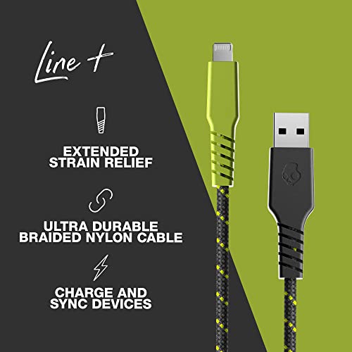 Skullcandy Line+ Braided Lightning Cable, 15W Usb A To Lightning Charger Cable And Sync Cable For Iphone/Pro/Max, 6Ft   Grey/Yel