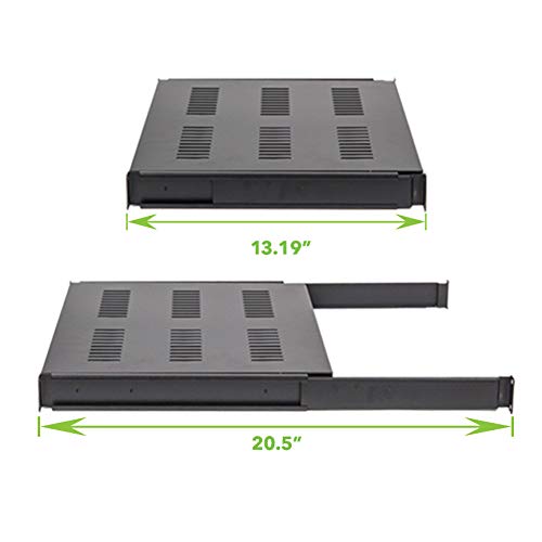 Navepoint 1U 19 Inch Sliding It Network Cabinet Shelf 20.25'' Max Mounting Depth Cabinet Enclosure Black